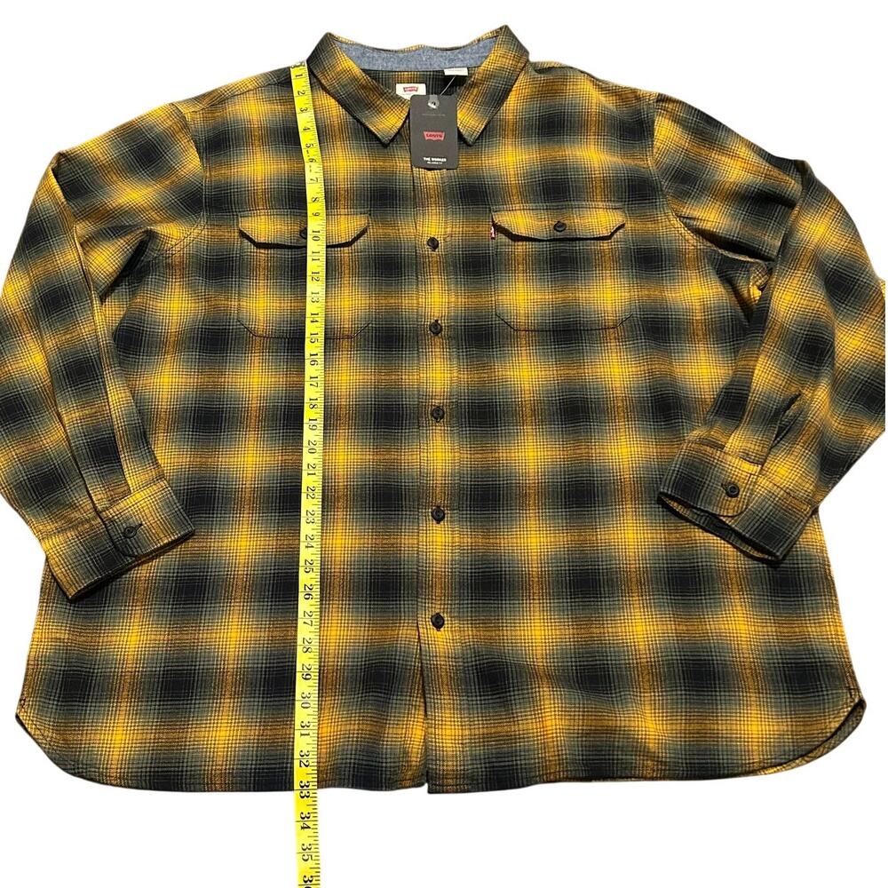 Levi’s Yellow Black Plaid Flannel Shirt Relaxed Fit Button Up Men’s XXL NWT - Picture 8 of 9
